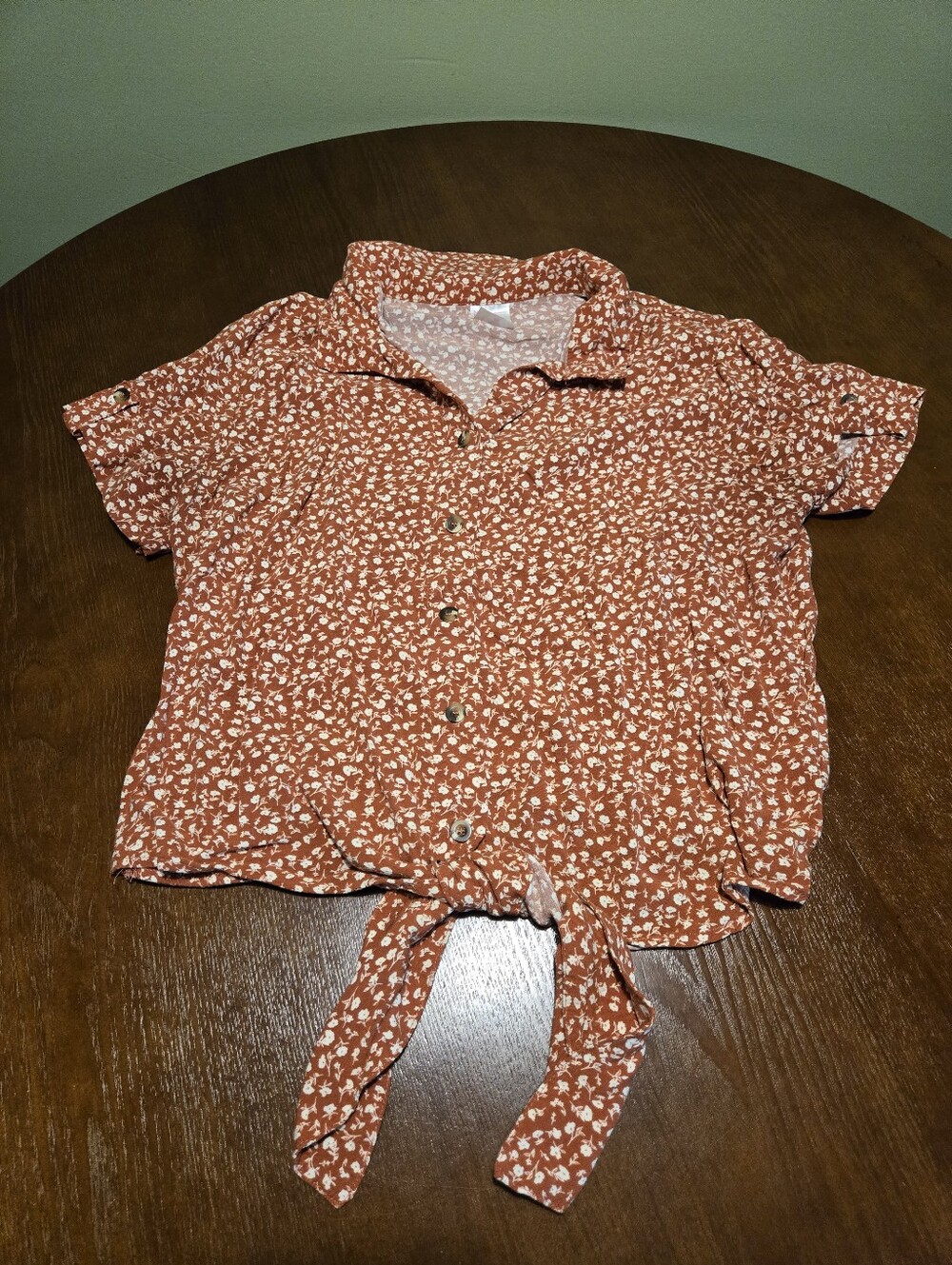 No Boundaries Large Crop Tie Front Top Orange Floral